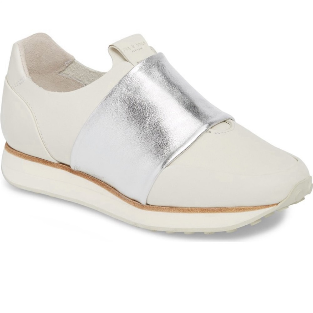 rag & bone Cream Slip-On Sneaker with Silver Metallic Band